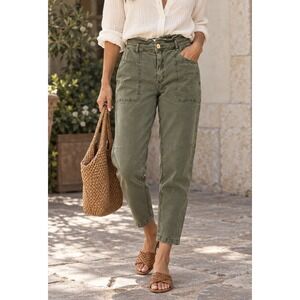 by Anthropologie Utility Ankle Jean Pants Faded Distressed Green Women's Size 8